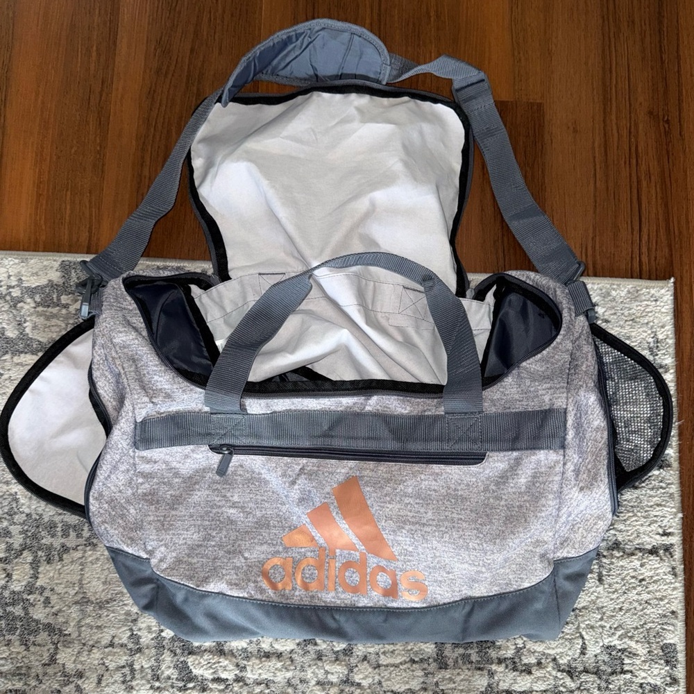 Adidas Duffel Bag in Gray with Rose Gold Logo